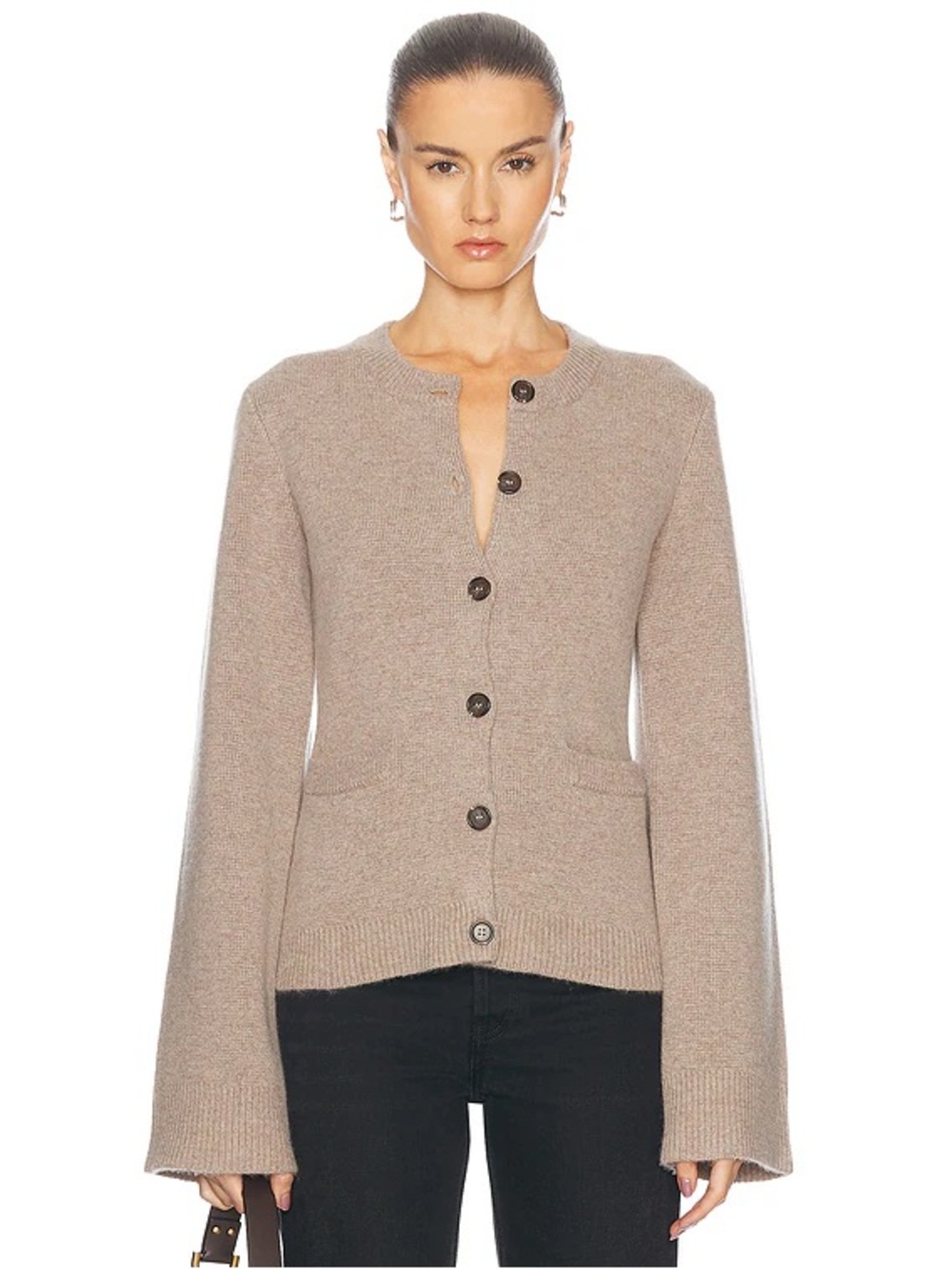 Jenni Kayne Cooper Cardigan Taupe Wool Cashmere Button Front Patch Pockets XL - Picture 2 of 10